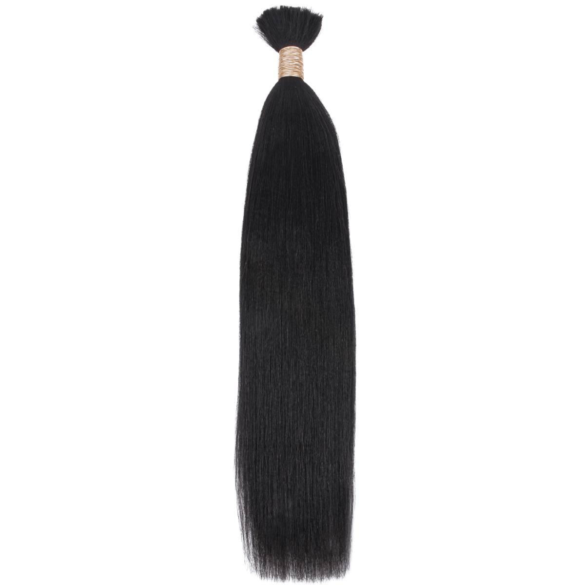 Hair Extensions - Yaki Straight Bulk Human Braiding Hair - Natural Black (1B) - single bundle full length