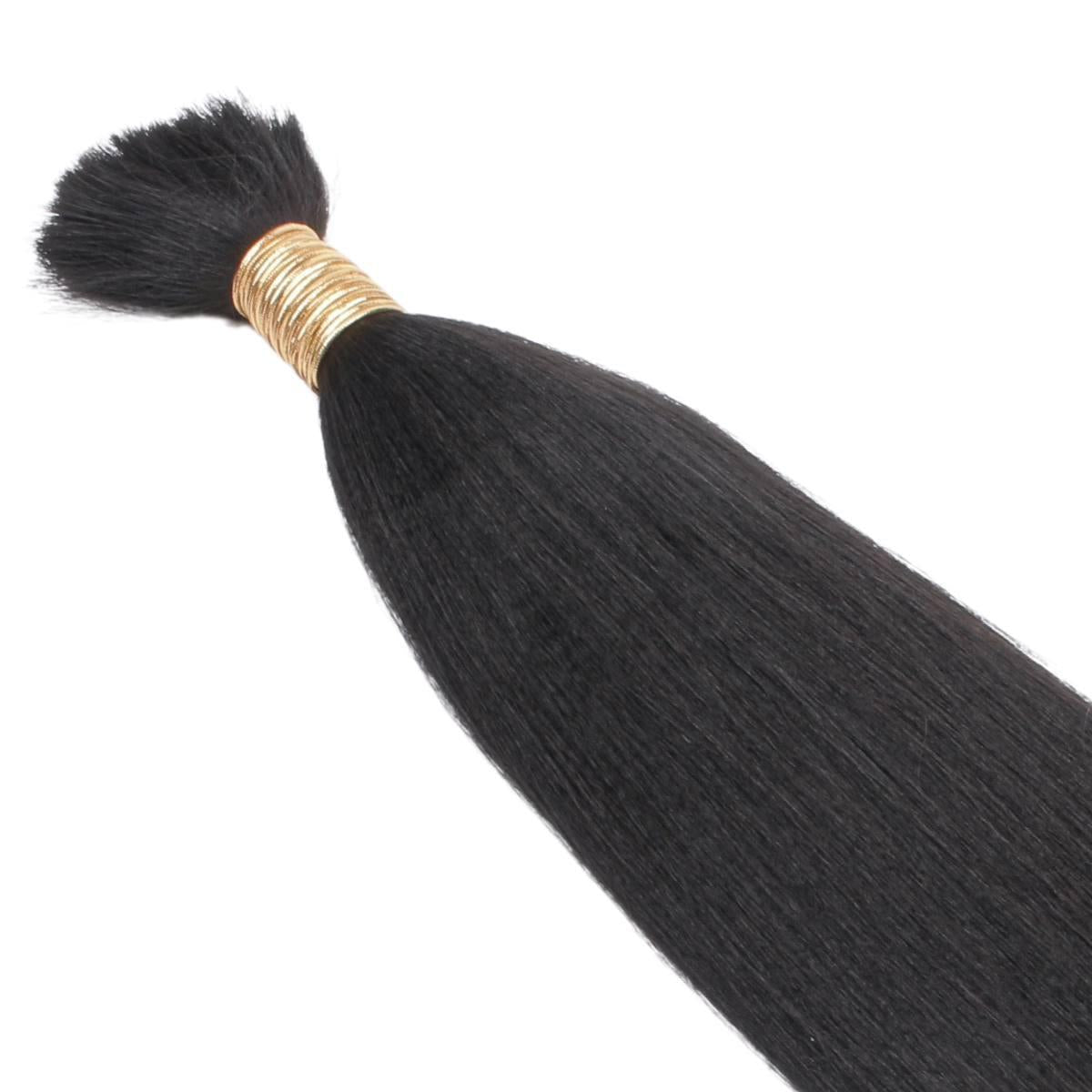 Hair Extensions - Yaki Straight Bulk Human Braiding Hair - Natural Black (1B) - bundle top and texture close-up