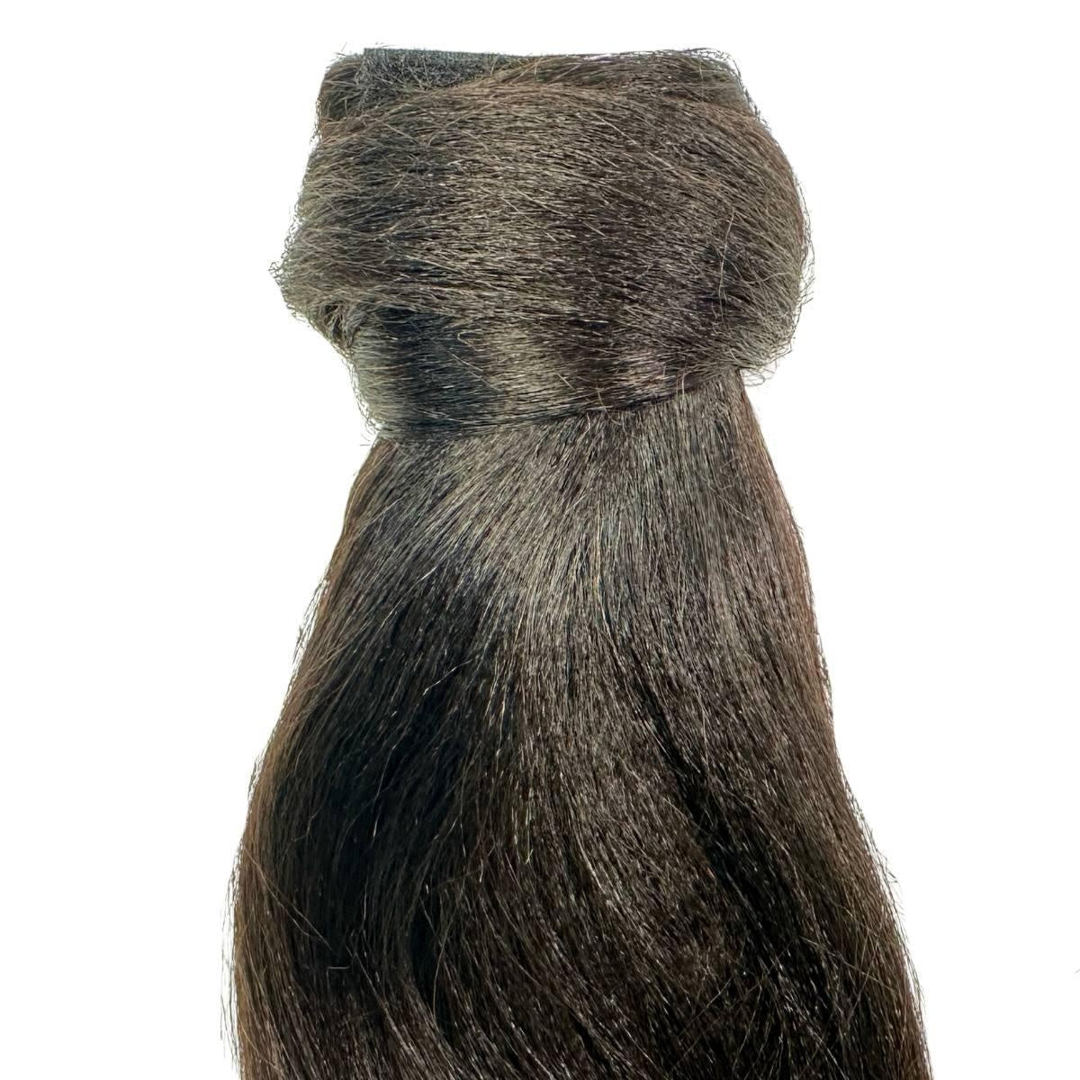 Yaki Straight Ponytail - Close-up of natural black 1B yaki straight ponytail top showing relaxed-straight yaki texture, product on white