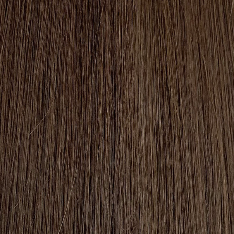 Bead-In Human Hair Topper - Mono Base 3x5 - dark brown straight hair texture close-up