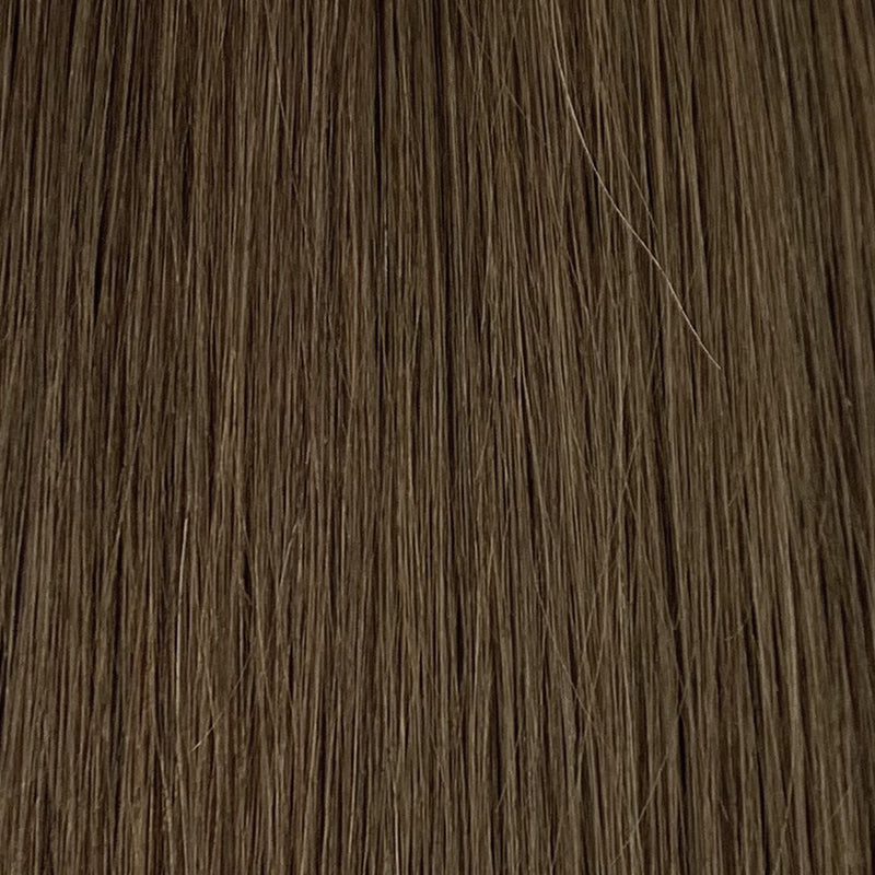 Bead-In Human Hair Topper - Mono Base 3x5 - medium brown straight hair texture close-up