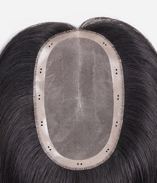 Bead-In Human Hair Topper - Mono Base 3x5 - mono base with micro-bead installation holes, top view