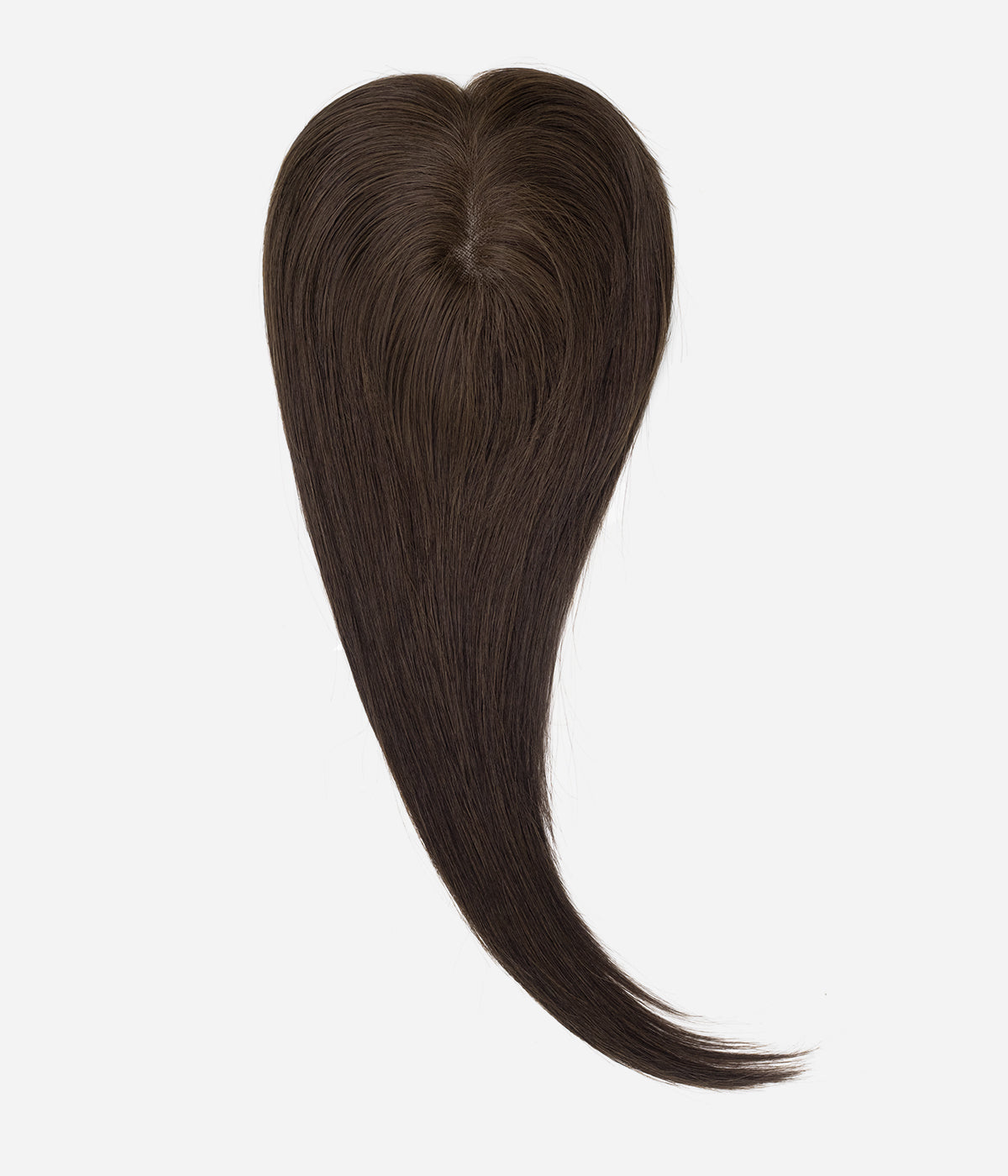 Clip-In Human Hair Topper - Full Mono 3x5 in Dark Brown (#2), straight human hair shown on white