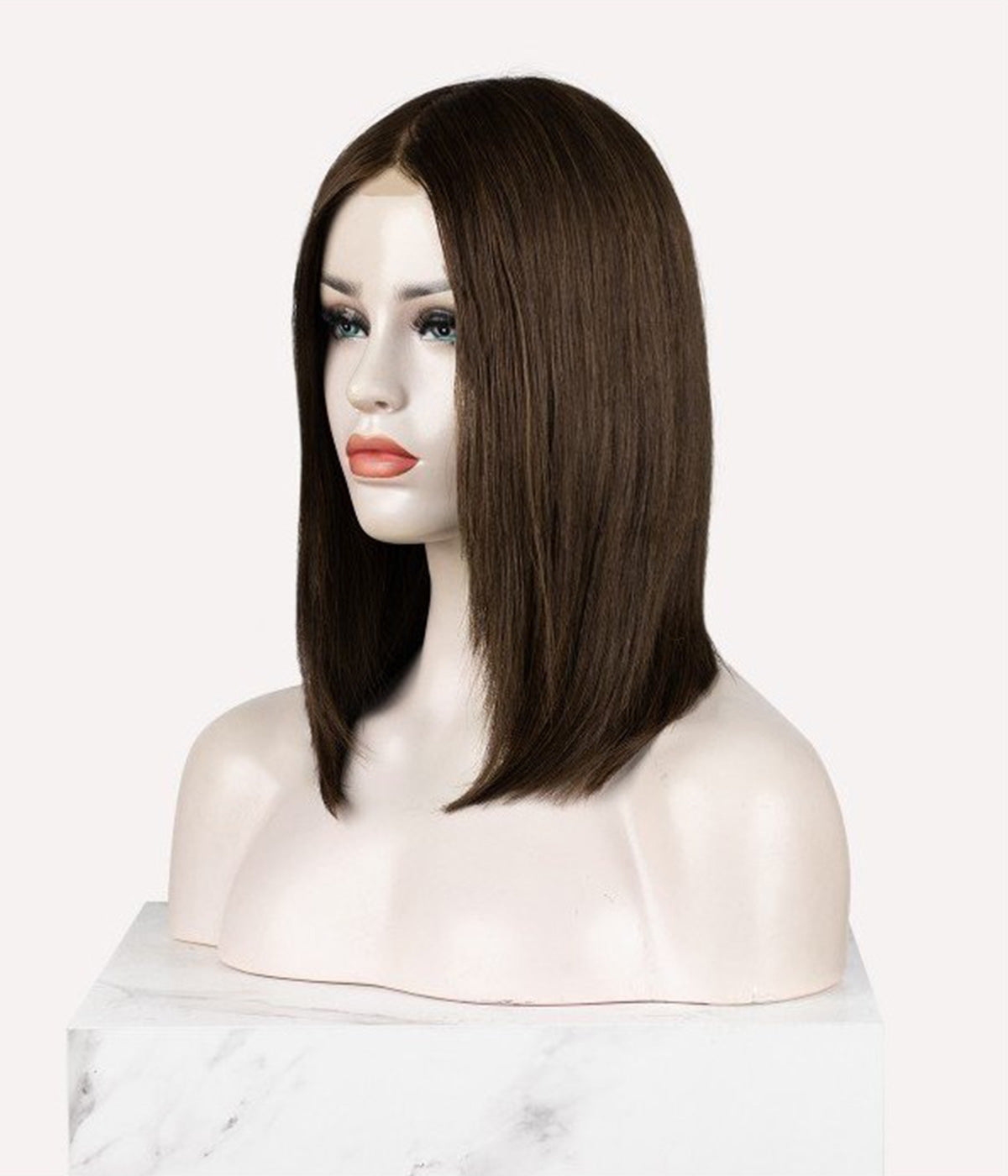 Human Hair Topper - Full Skin Base Women's System 7x9 - Medium Brown (#4) straight, on mannequin head