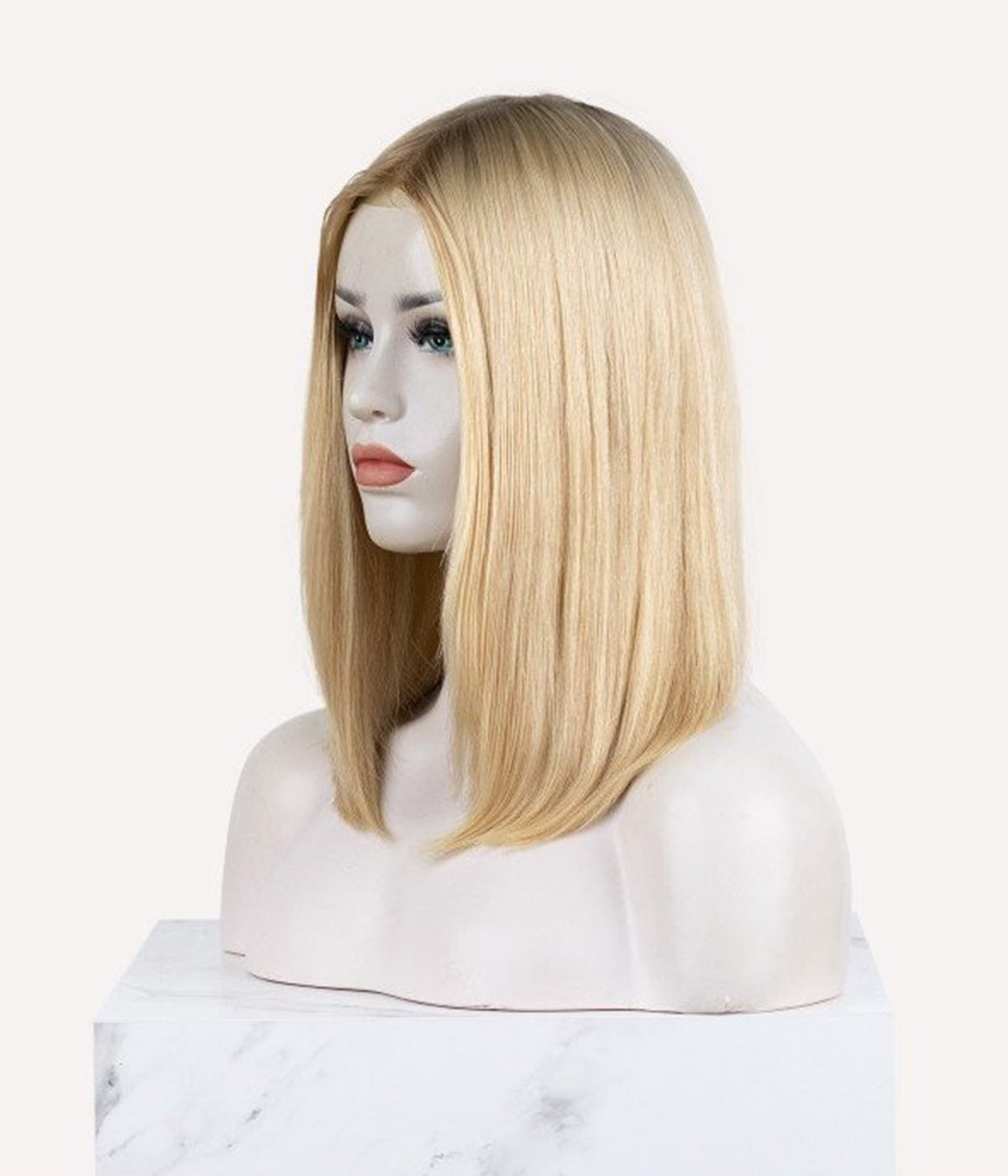 Human Hair Topper - Full Skin Base Women's System 7x9 - blonde straight bob shown on mannequin head