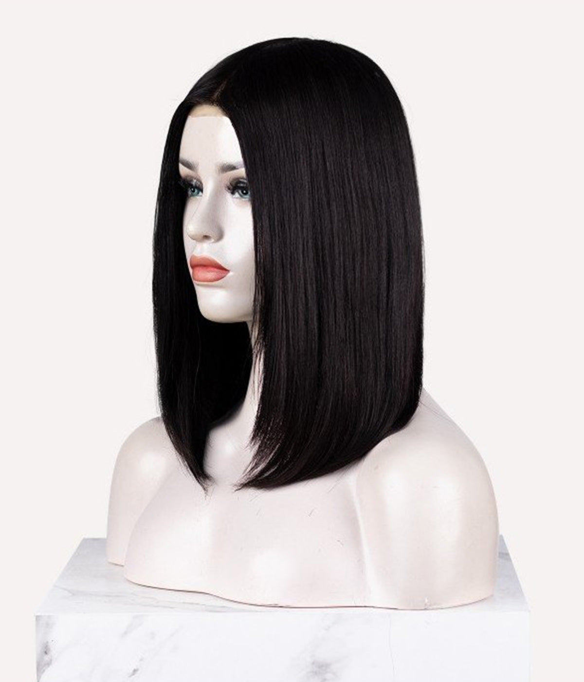 Human Hair Topper - Full Skin Base Women's System 7x9 - Natural Black (#NB) straight, on mannequin head