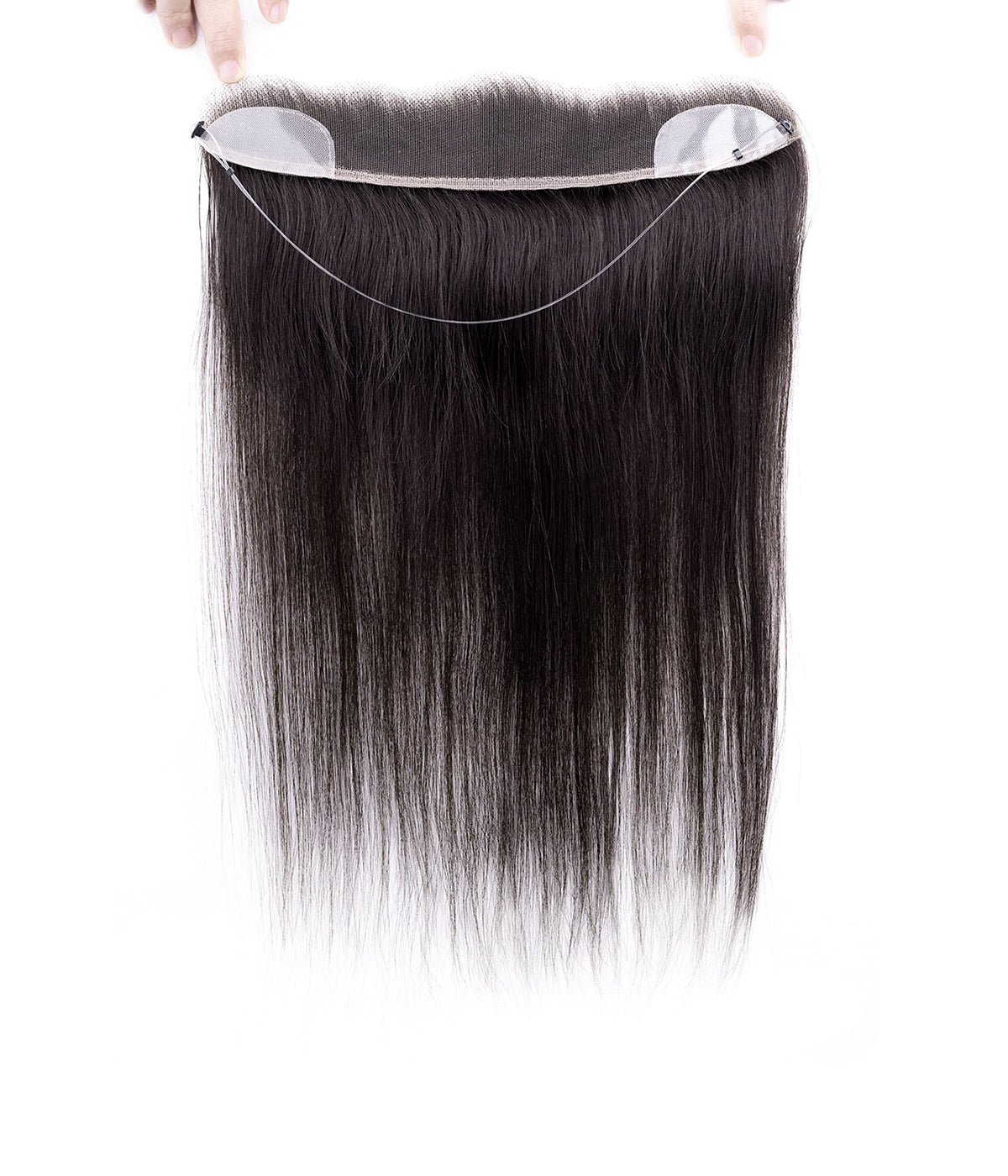 Human Hair Topper - Hairline Full HD Lace 2x12 - Dark Brown (#2) straight strand swatch