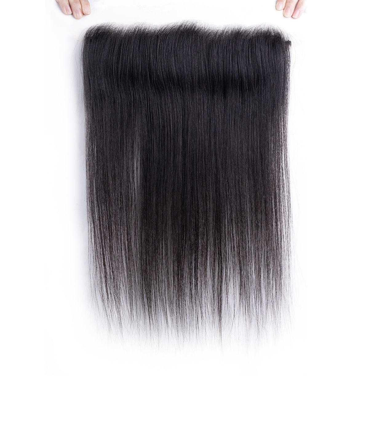 Human Hair Topper - Hairline Full HD Lace 2x12 - Natural Black straight strand swatch