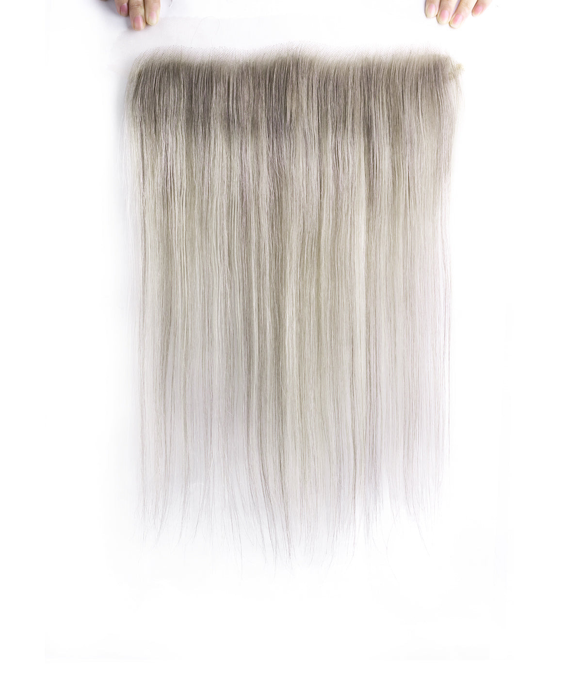 Human Hair Topper - Hairline Full HD Lace 2x12 - Gray (#TAV) rooted ombre straight strand swatch