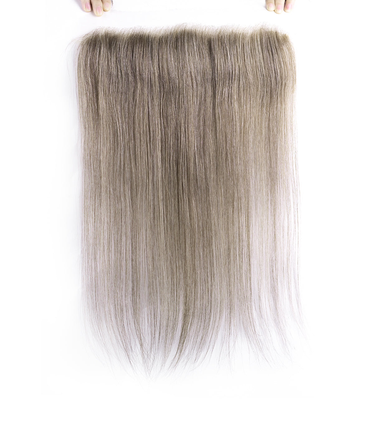 Human Hair Topper - Hairline Full HD Lace 2x12 - Gray (#TCR) rooted ombre straight strand swatch