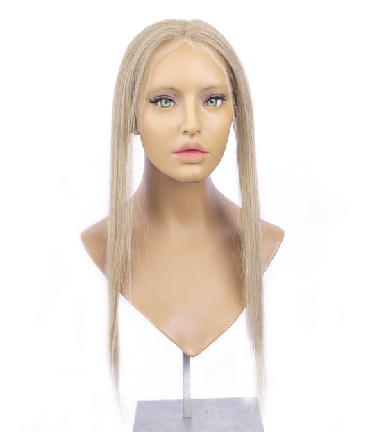 Human Hair Topper - Hairline Full HD Lace 2x12 - Blonde (#THR) straight, on mannequin head