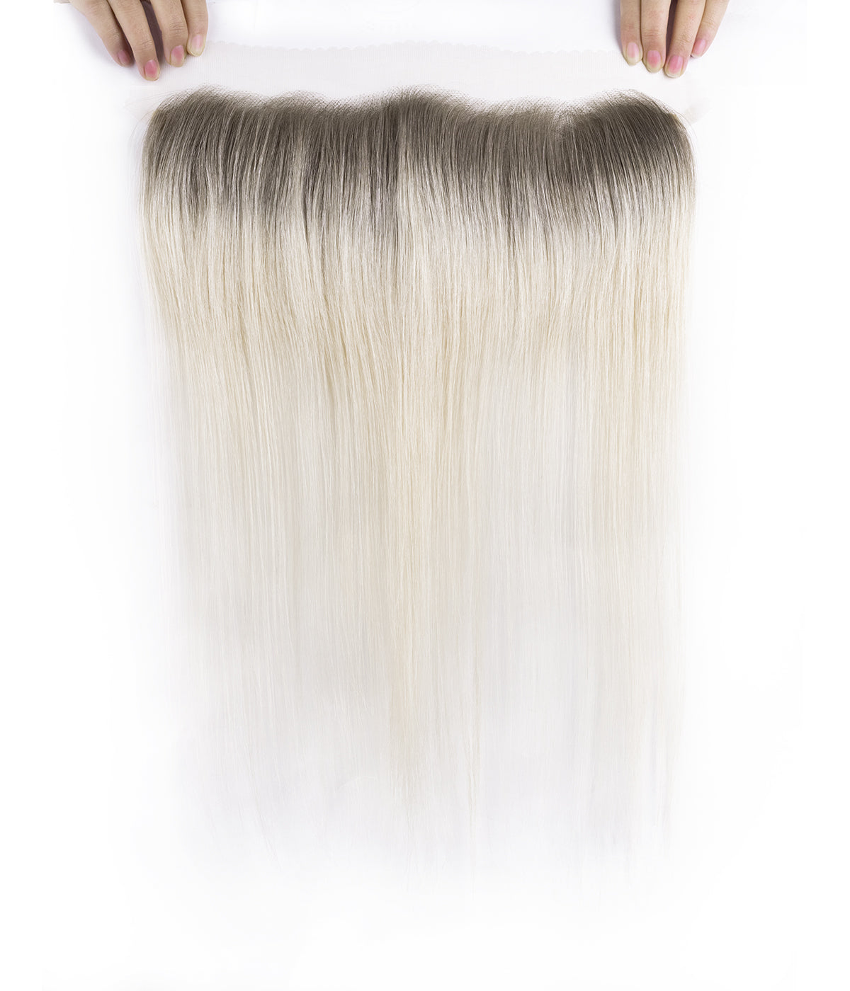 Human Hair Topper - Hairline Full HD Lace 2x12 - White (#TSR) rooted ombre straight strand swatch