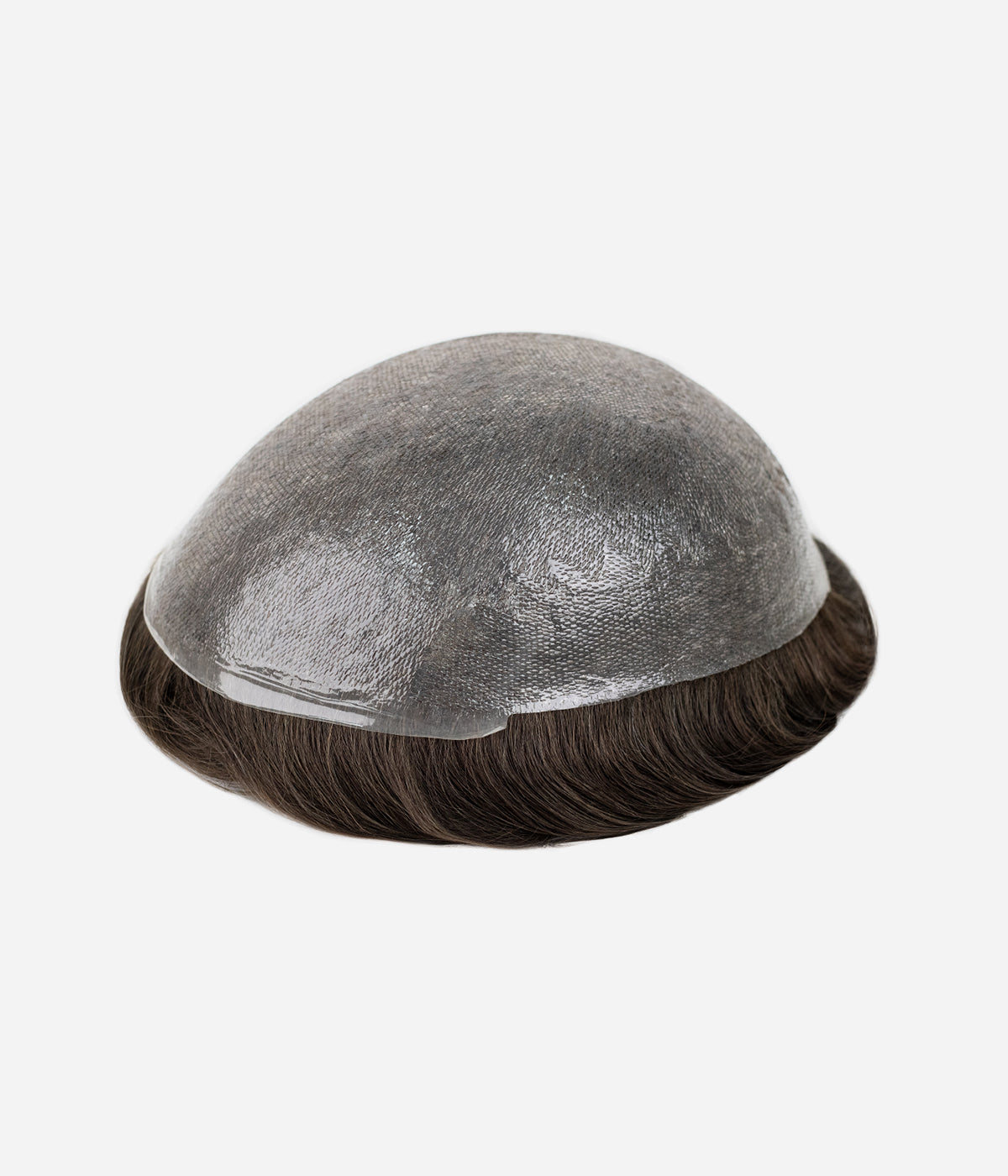 Human Hair Topper - Mono Top with Lace Front 5.5x6.5 - poly skin cap base with dark hair, dome view