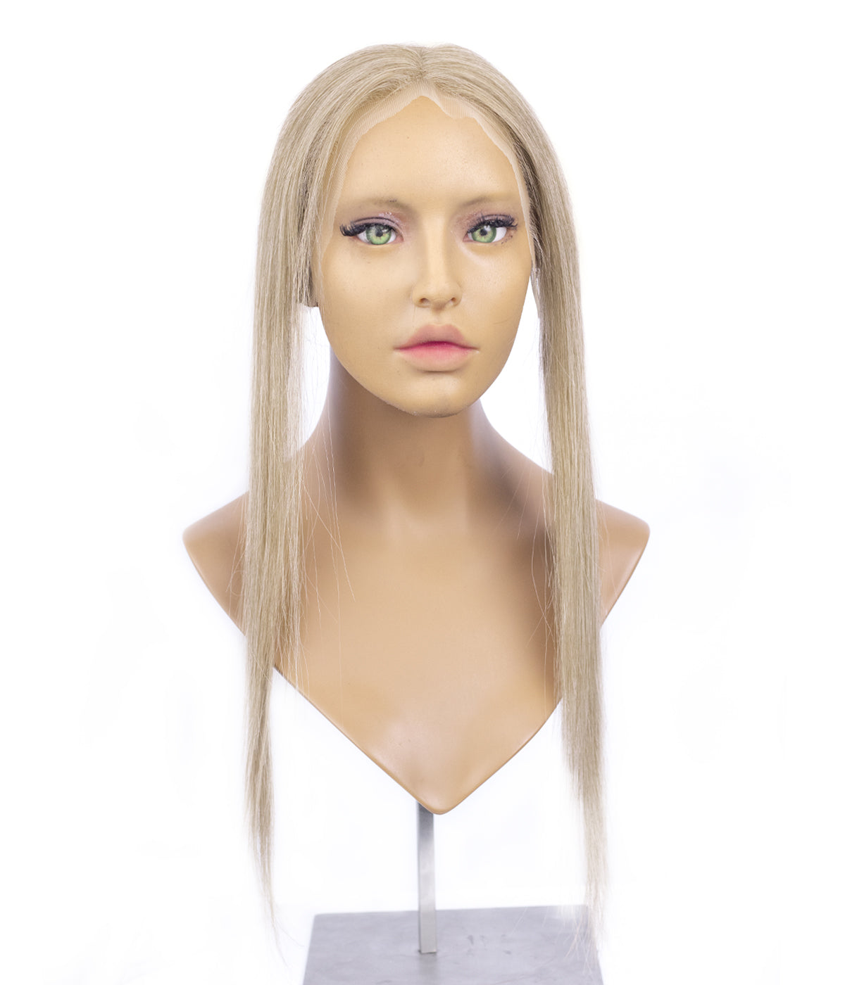 Human Hair Topper - Mono Top with Lace Front 5.5x6.5 - blonde shown on mannequin head, front view
