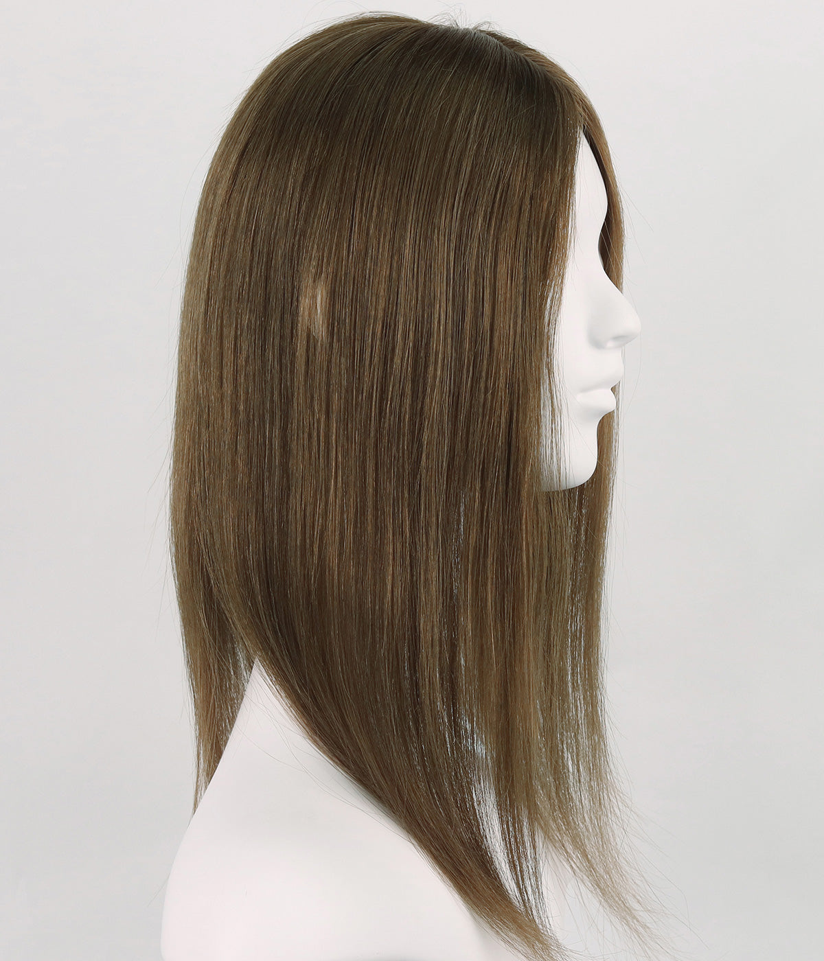 Human Hair Topper - Silk Part with Microline 6x6.5 - Medium Brown (#4) straight, on mannequin side view