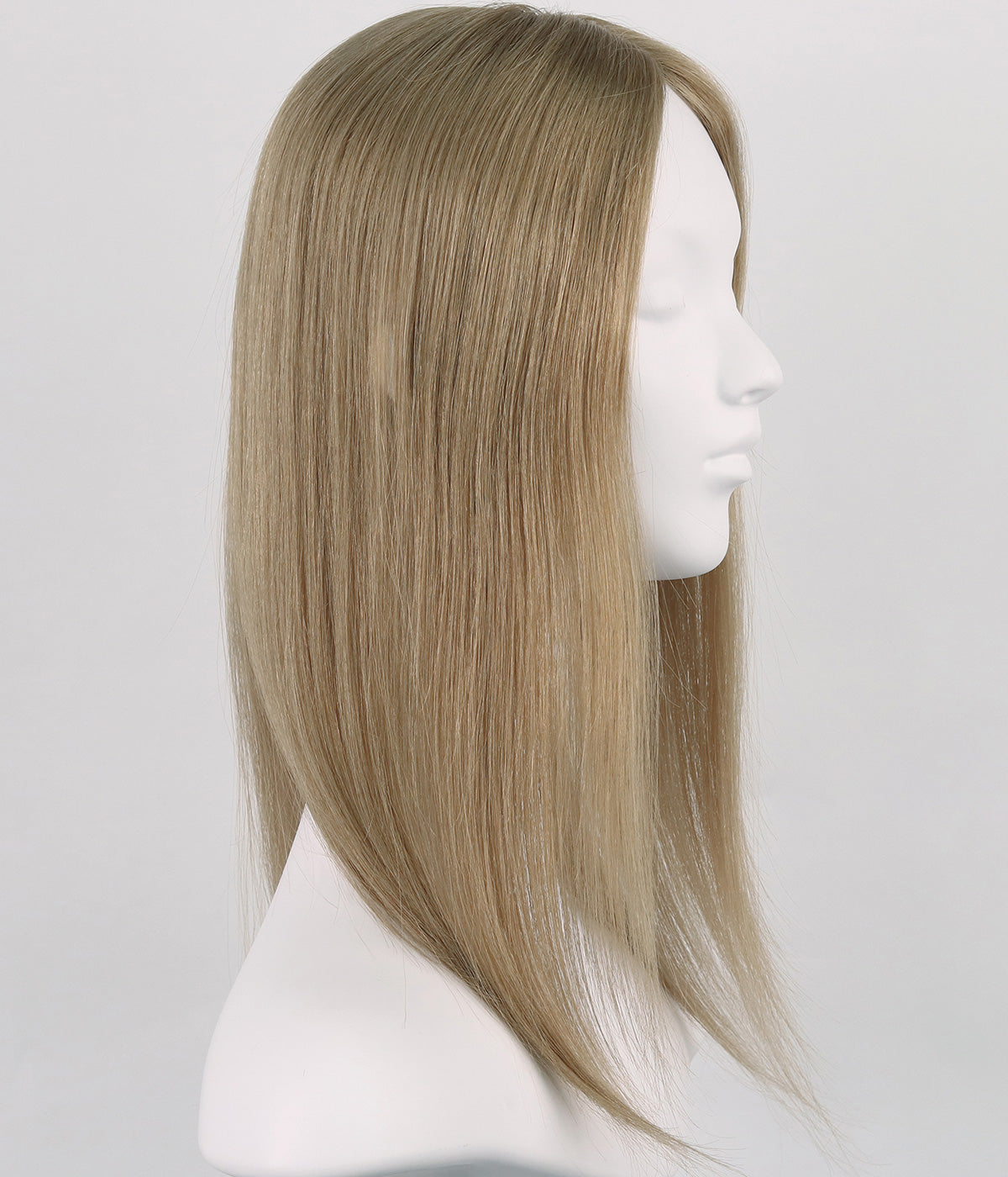 Human Hair Topper - Silk Part with Microline 6x6.5 - ash blonde straight, on mannequin side view