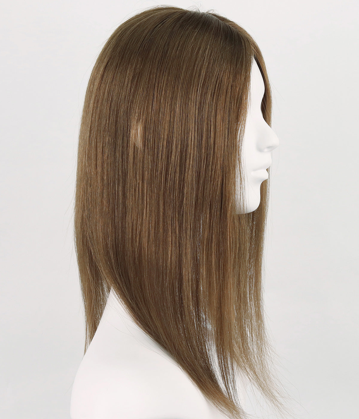 Human Hair Topper - Silk Part with Microline 6x6.5 - light brown straight, on mannequin side view