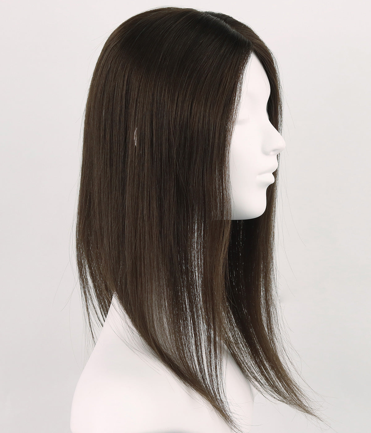 Human Hair Topper - Silk Part with Microline 6x6.5 - Natural Black (#NB) straight, on mannequin side view