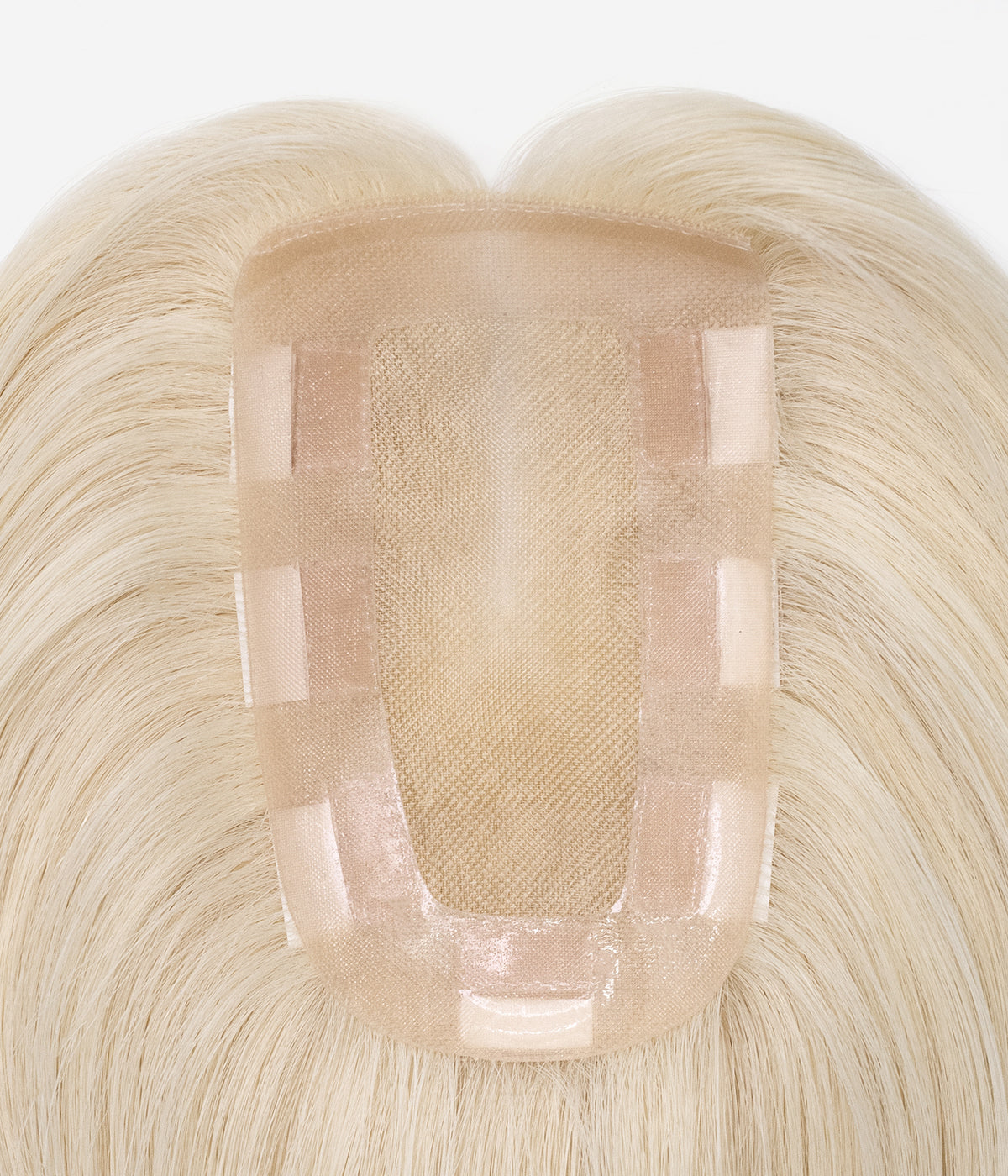 Tape-In Human Hair Topper - Mono Base 3x5 - underside showing mono base and clear tape tabs