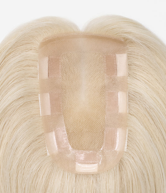Tape-In Human Hair Topper - Mono Base 3x5 - underside showing mono base and clear tape tabs
