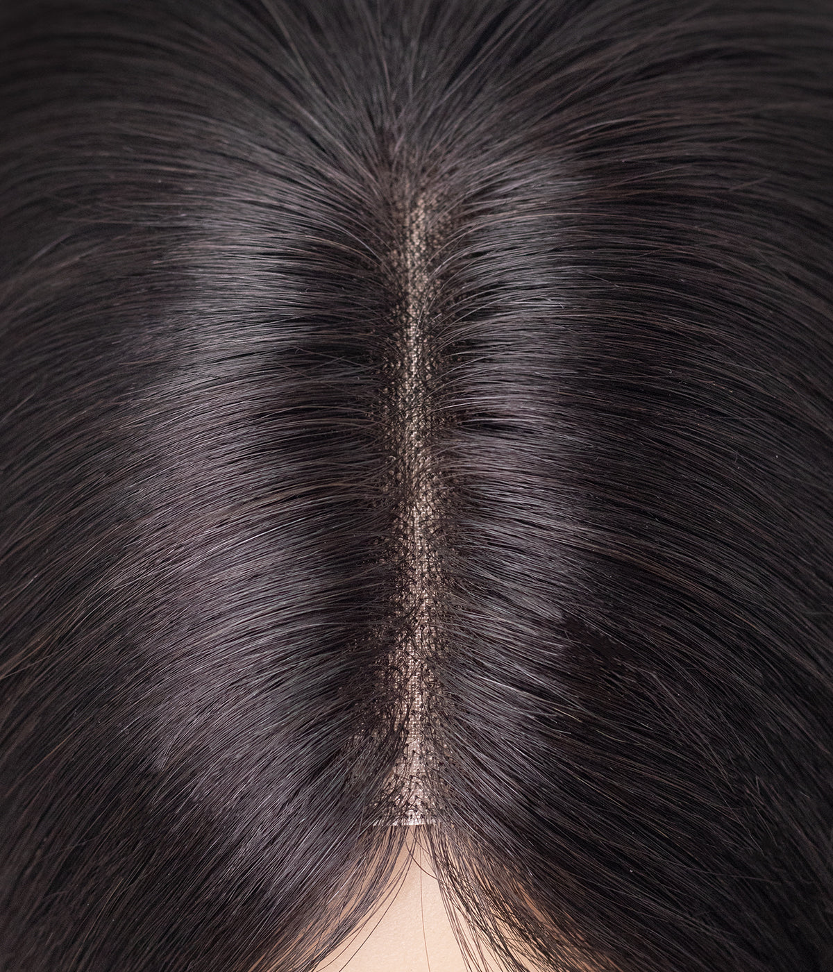 Tape-In Human Hair Topper - Mono Base 3x5 - Natural Black (#NB) close-up of mono part line