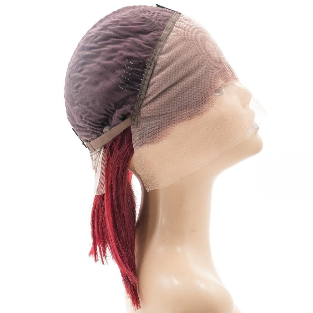 Cherry Red 13x4 Transparent Lace Front Bob Wig - side view of cap interior
