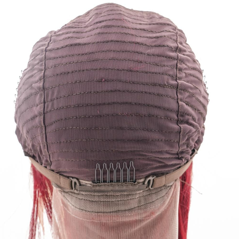 Cherry Red 13x4 Transparent Lace Front Bob Wig - back of cap, adjustable straps