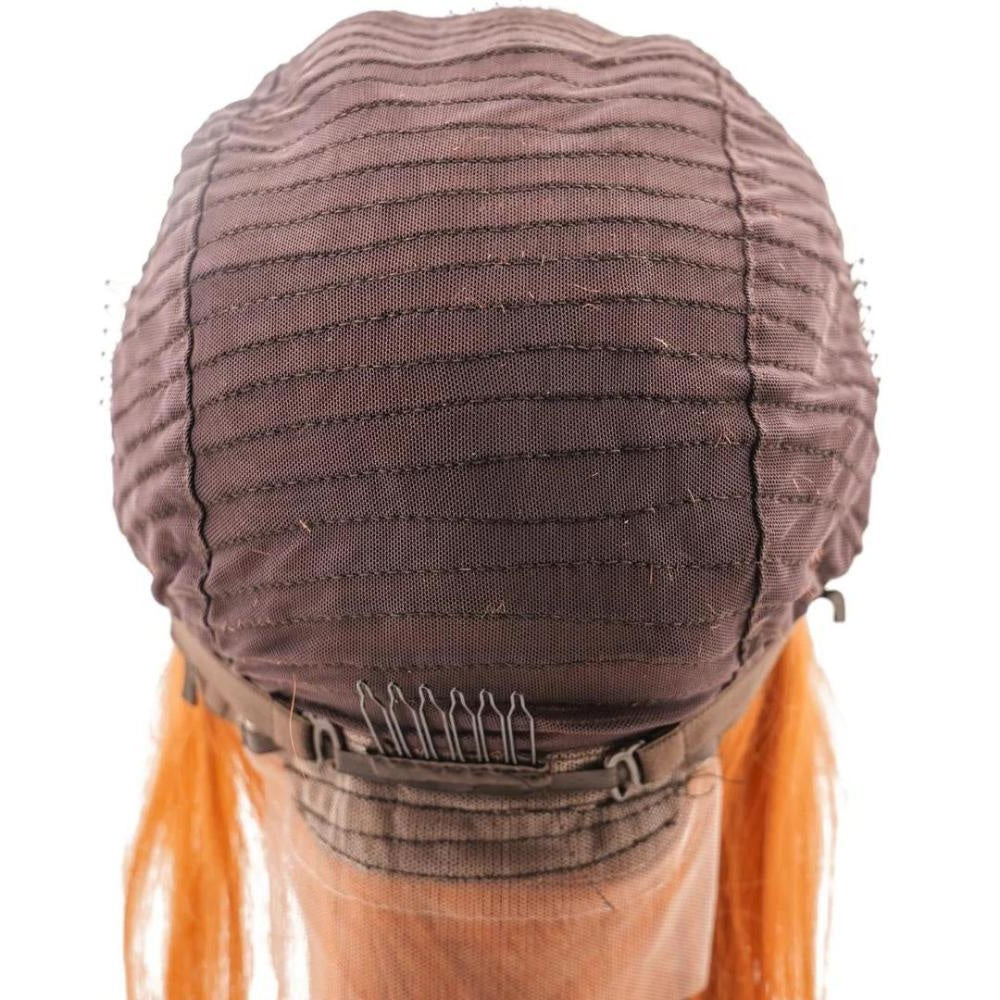 Cinnamon Orange Ginger 13x4 Transparent Lace Front Bob Wig - back of cap, adjustable straps
