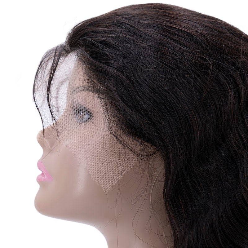 Human Hair Wig - Body Wave 13x4 HD Lace Front Wig - Natural Black (1B) - lace hairline close-up