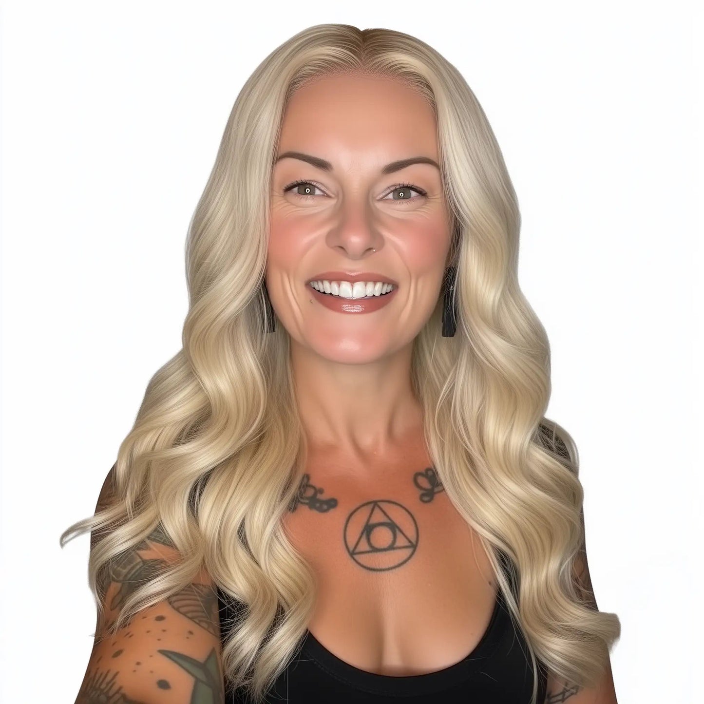 Human Hair Wig - Body Wave 13x4 Transparent Lace Front Wig - Blonde (613) - front view model wearing