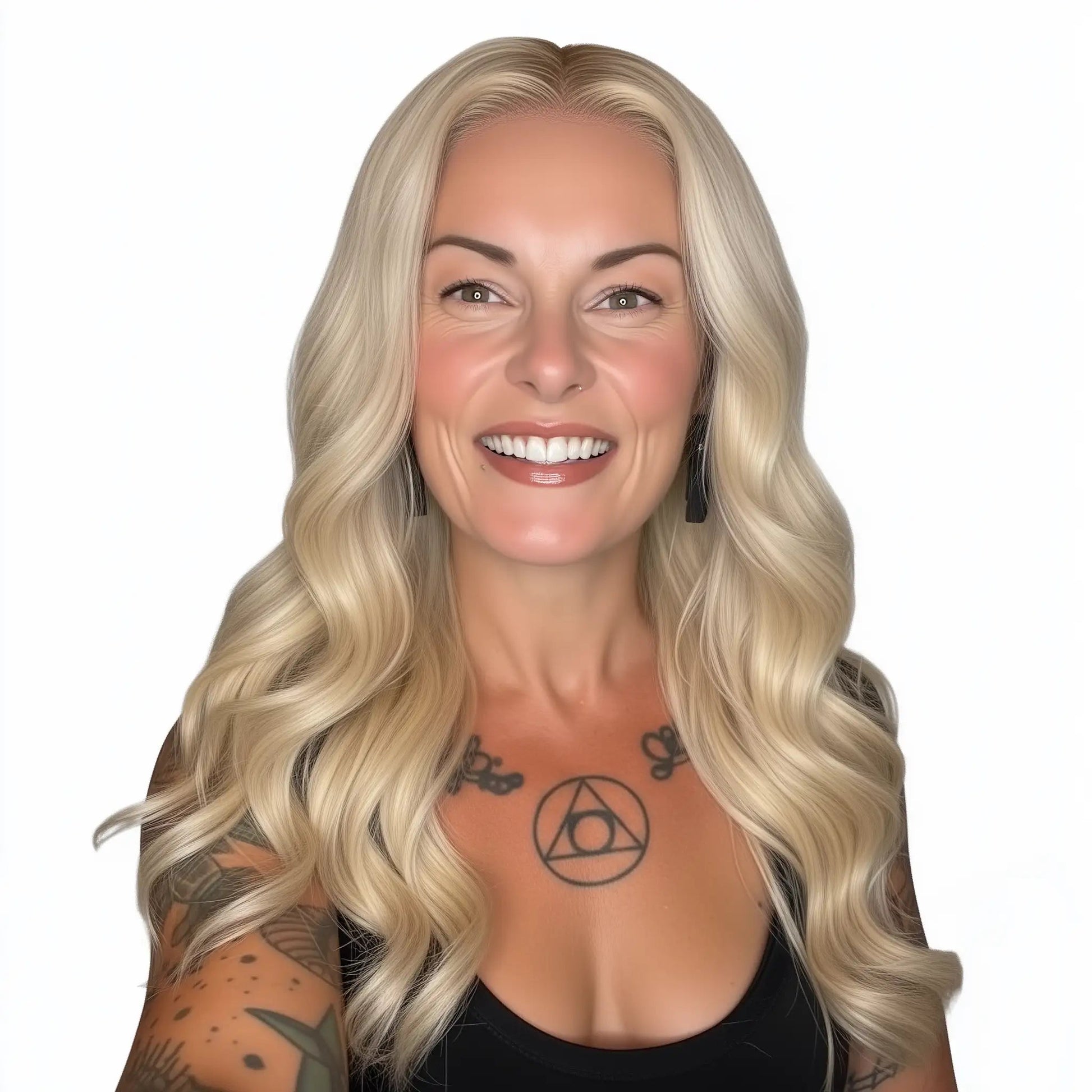 Human Hair Wig - Body Wave 13x4 Transparent Lace Front Wig - Blonde (613) - front view model wearing
