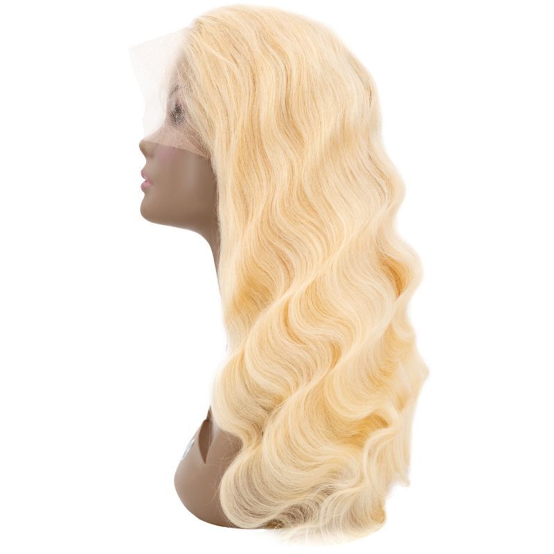Human Hair Wig - Body Wave 13x4 Transparent Lace Front Wig - Blonde (613) - side profile on mannequin