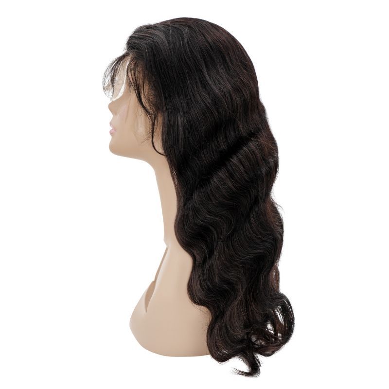 Human Hair Wig - Body Wave 13x4 Transparent Lace Front Wig - Natural Black (1B) - side profile on mannequin