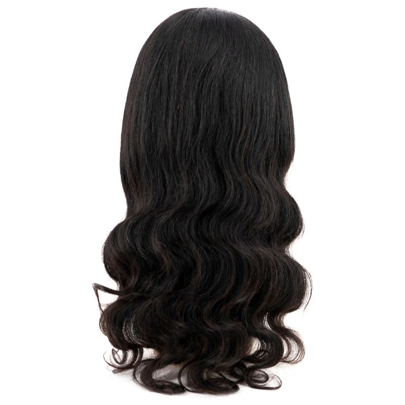 Human Hair Wig - Body Wave Headband Wig - Natural Black (1B) - back view showing full length