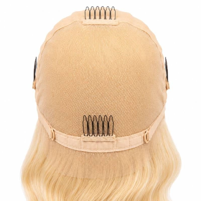 Blonde Body Wave Transparent Full Lace Wig - back of cap, combs and band