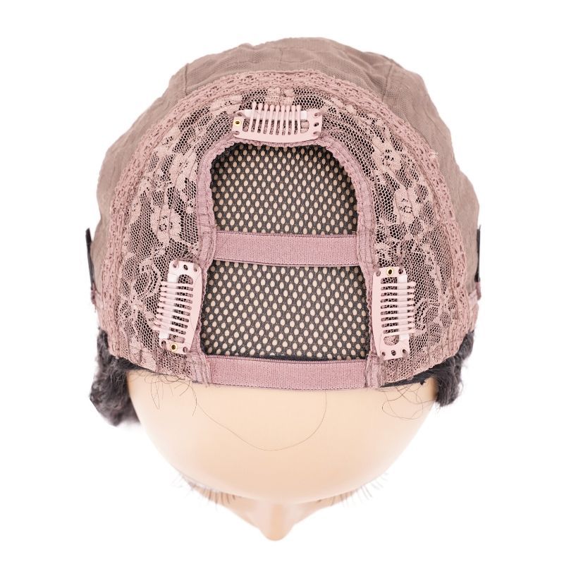 Human Hair Wig - Brazilian Deep Wave U-Part Wig - Natural Black (1B) - inside cap with clips and u-part opening