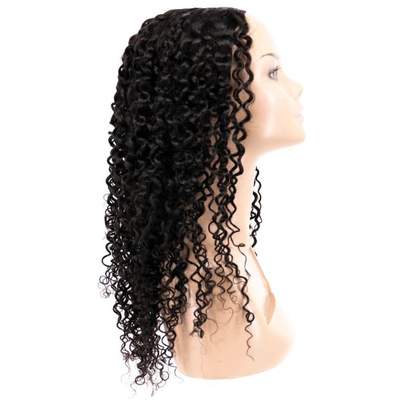 Human Hair Wig - Brazilian Kinky Curly U-Part Wig - Natural Black (1B) - side profile on mannequin