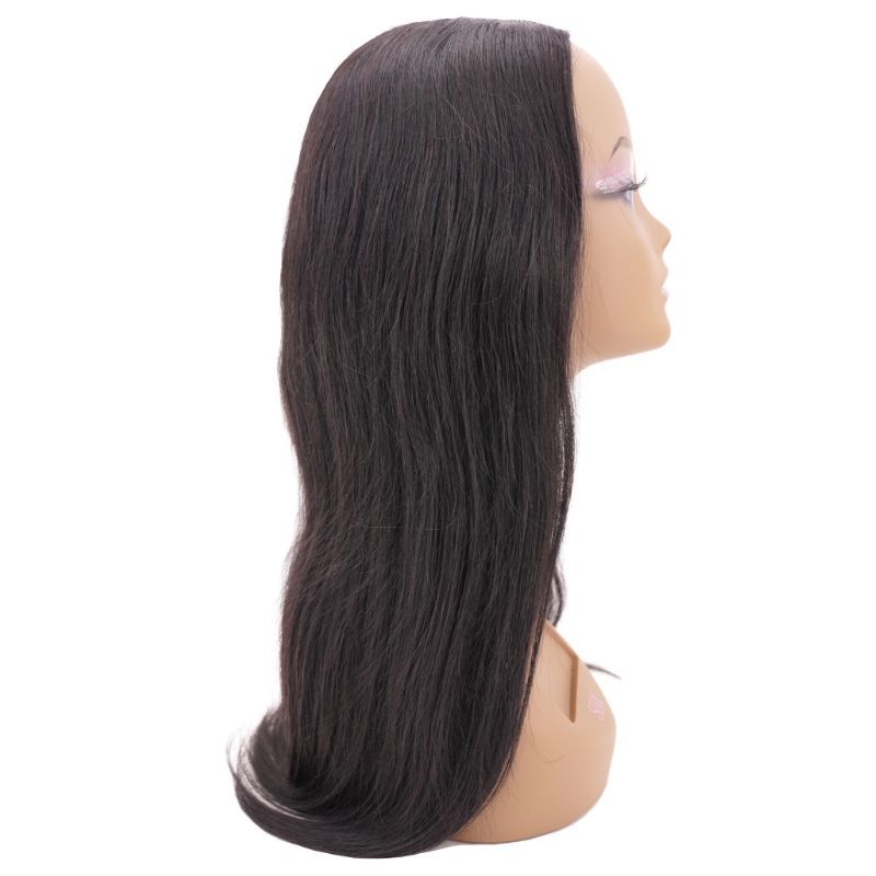 Human Hair Wig - Brazilian Straight U-Part Wig - Natural Black (1B) - side profile on mannequin