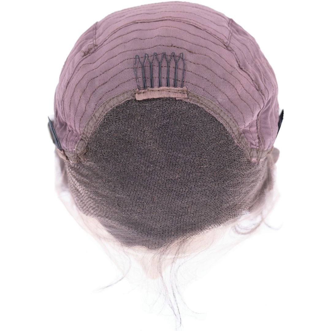 Human Hair Wig - Deep Wave 13x4 HD Lace Front Wig - Natural Black (1B) - interior cap construction with combs