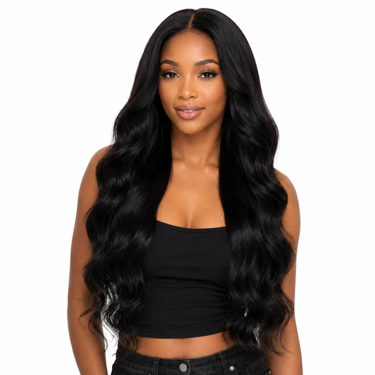 Glueless Body Wave 2x6 HD Lace Closure Wig - front view on model