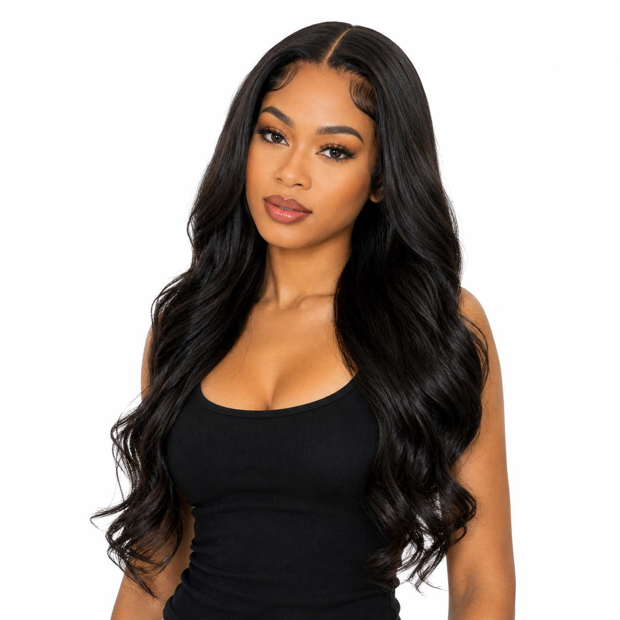 Glueless Body Wave 5x5 HD Lace Closure Wig - front view on model