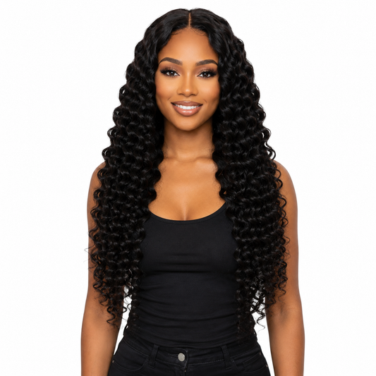Glueless Deep Wave 2x6 HD Lace Closure Wig - front view on mannequin