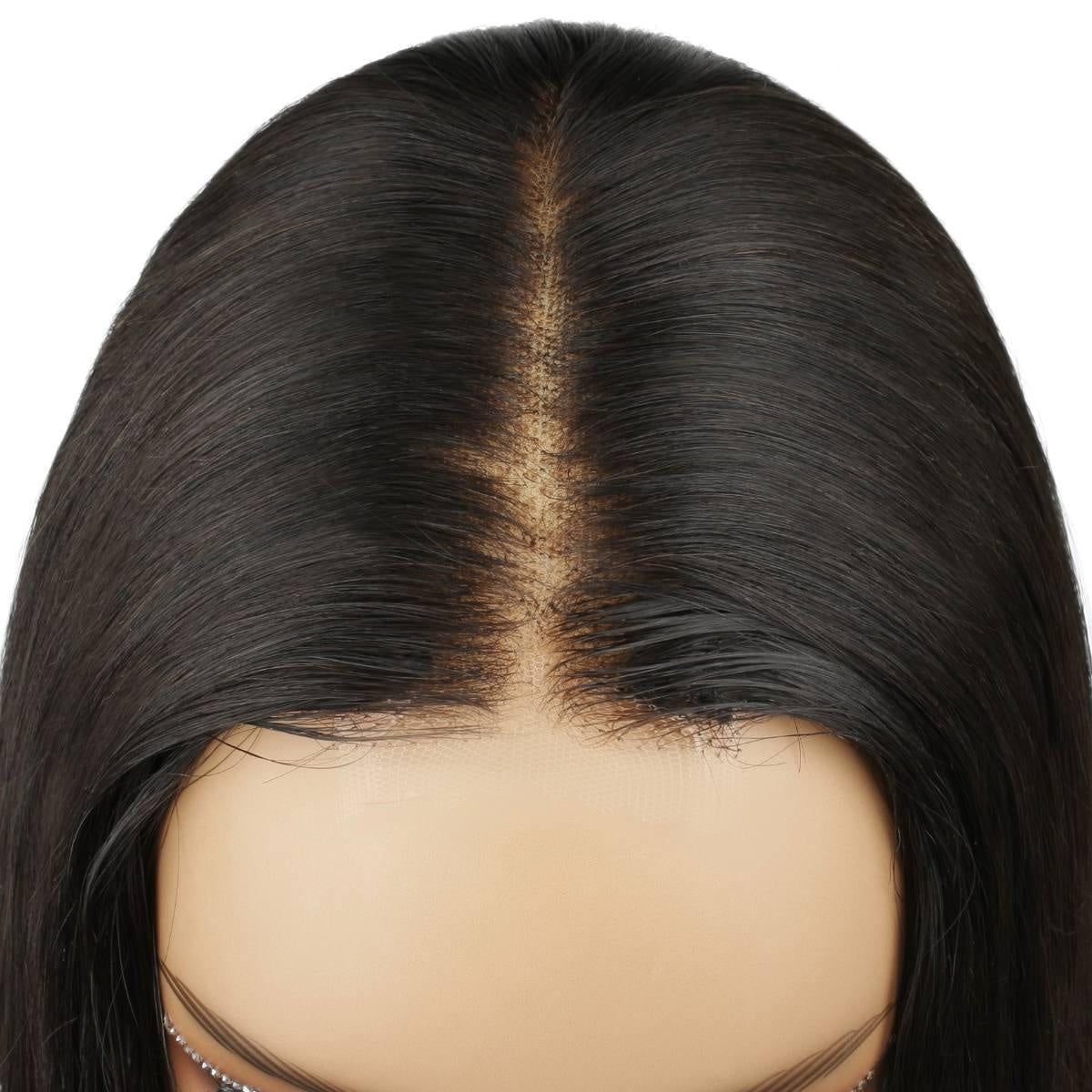 Glueless Straight 2x6 HD Lace Closure Wig - close-up of lace closure middle part