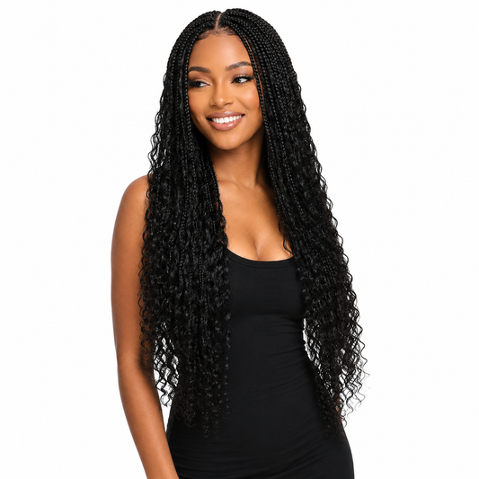 Human Hair Blended Boho Braid Full Lace Wig - front view on model