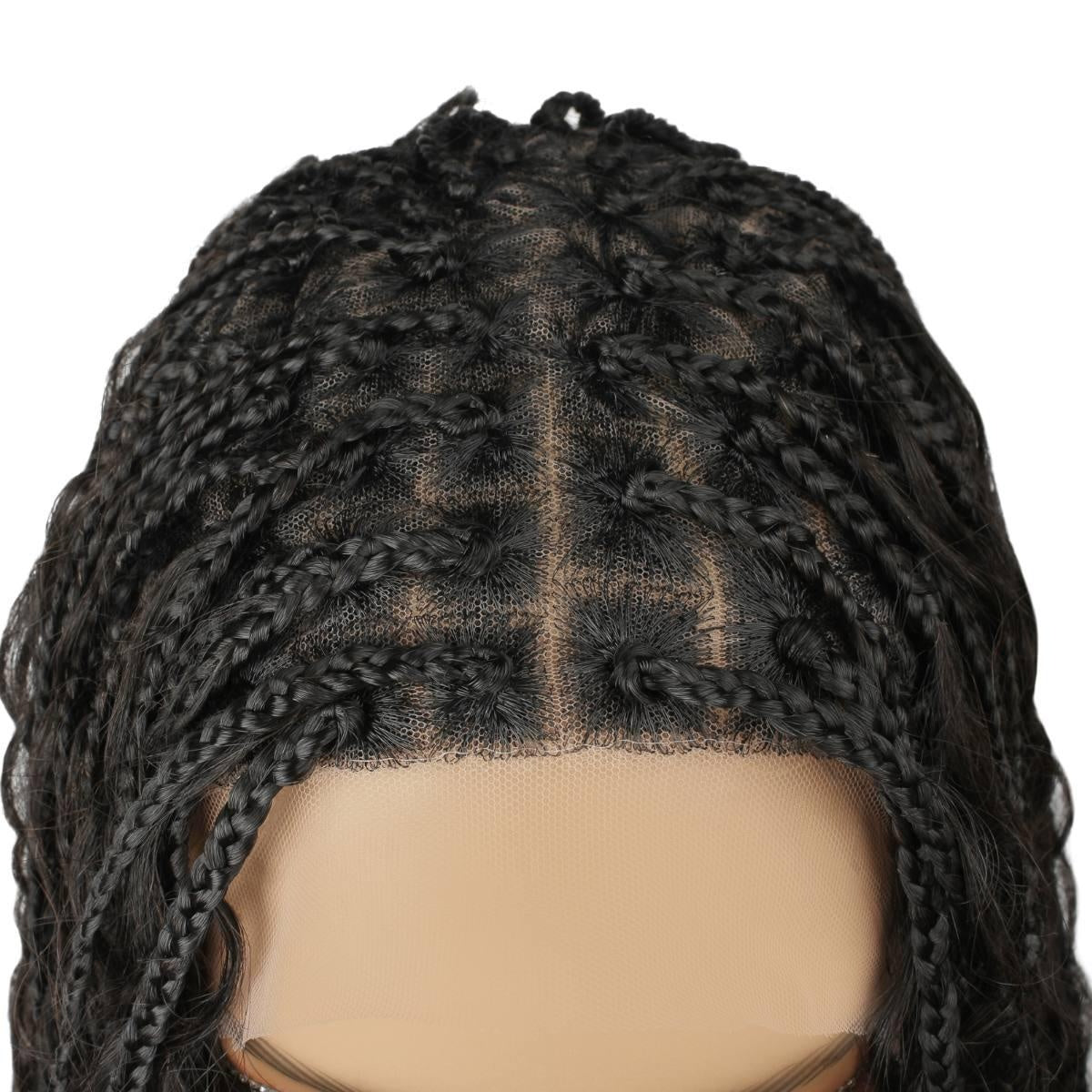 Human Hair Blended Boho Braid Full Lace Wig - knotless braids on lace top close-up