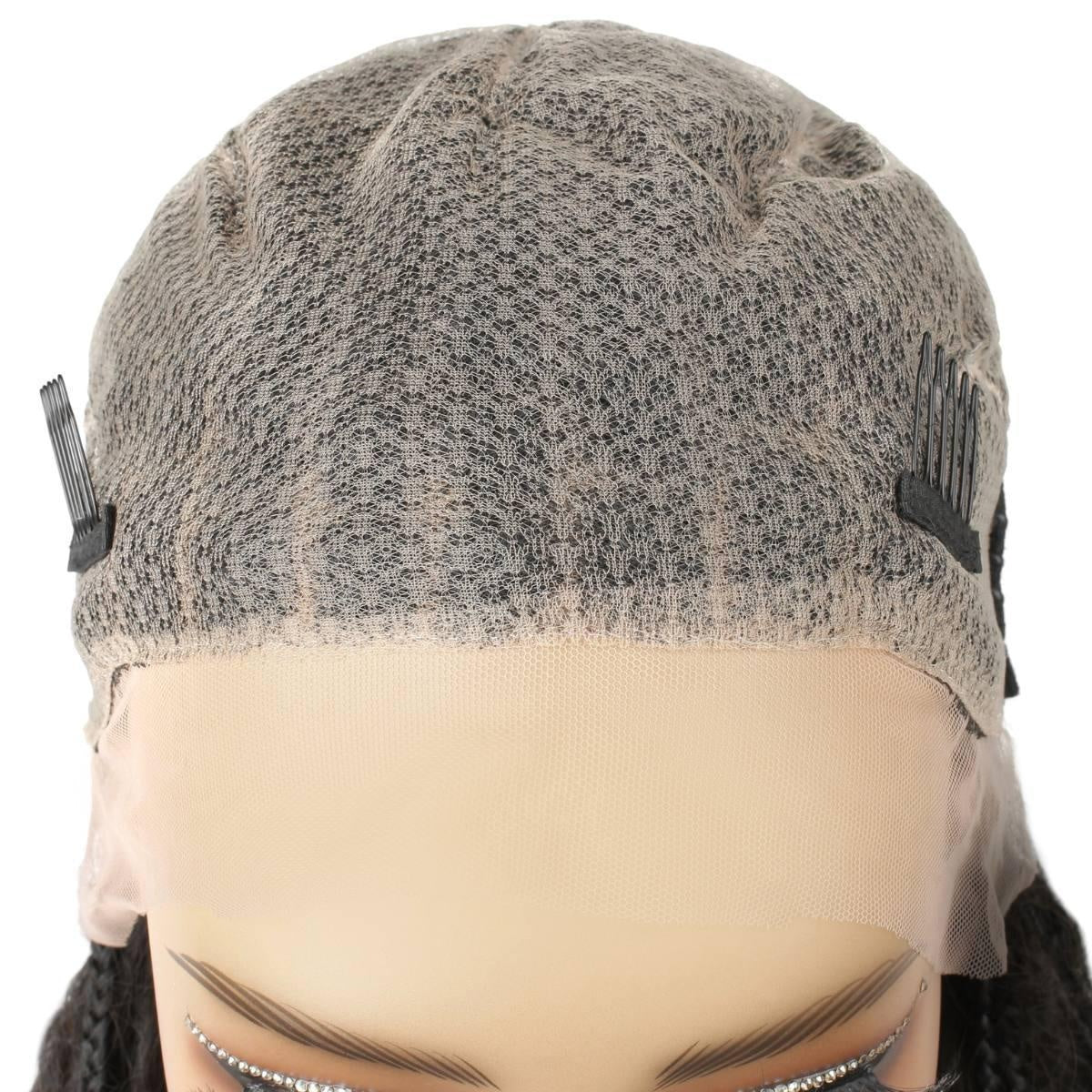 Human Hair Blended Boho Braid Full Lace Wig - front cap with adjustable combs