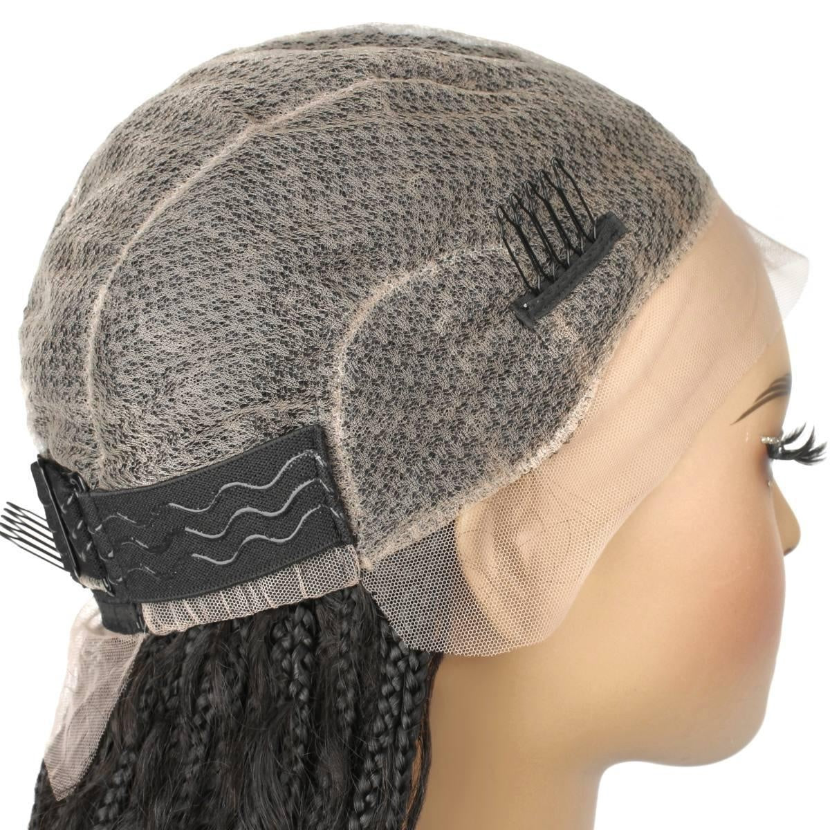 Human Hair Blended Boho Braid Full Lace Wig - side profile of cap construction