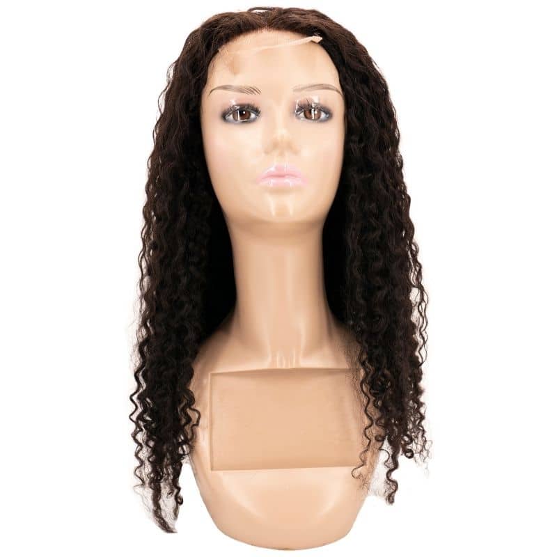 Human Hair Wig - Kinky Curly 4x4 Transparent Lace Closure Wig - Natural Black (1B) - front view on mannequin