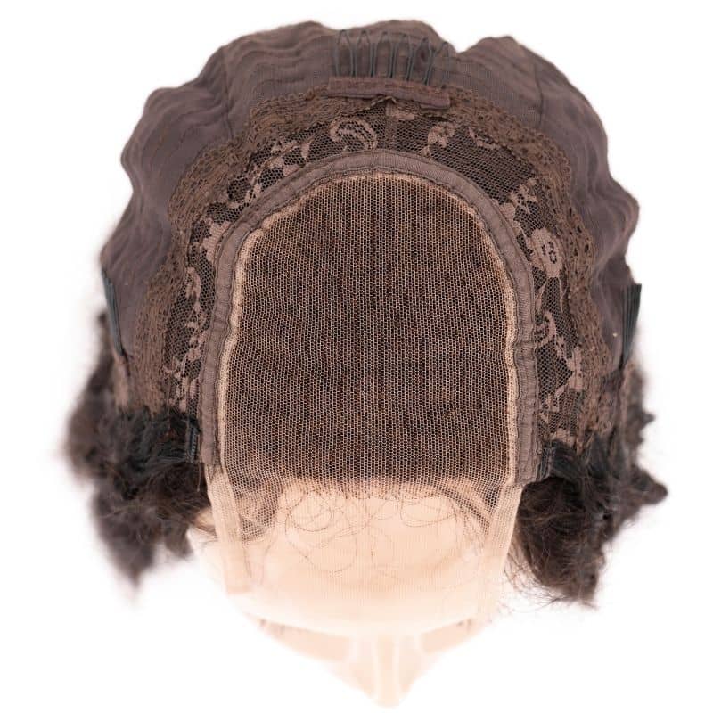 Human Hair Wig - Kinky Curly 4x4 Transparent Lace Closure Wig - Natural Black (1B) - top view showing closure area