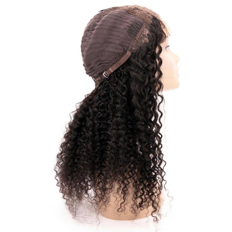 Human Hair Wig - Kinky Curly 4x4 Transparent Lace Closure Wig - Natural Black (1B) - side profile showing cap